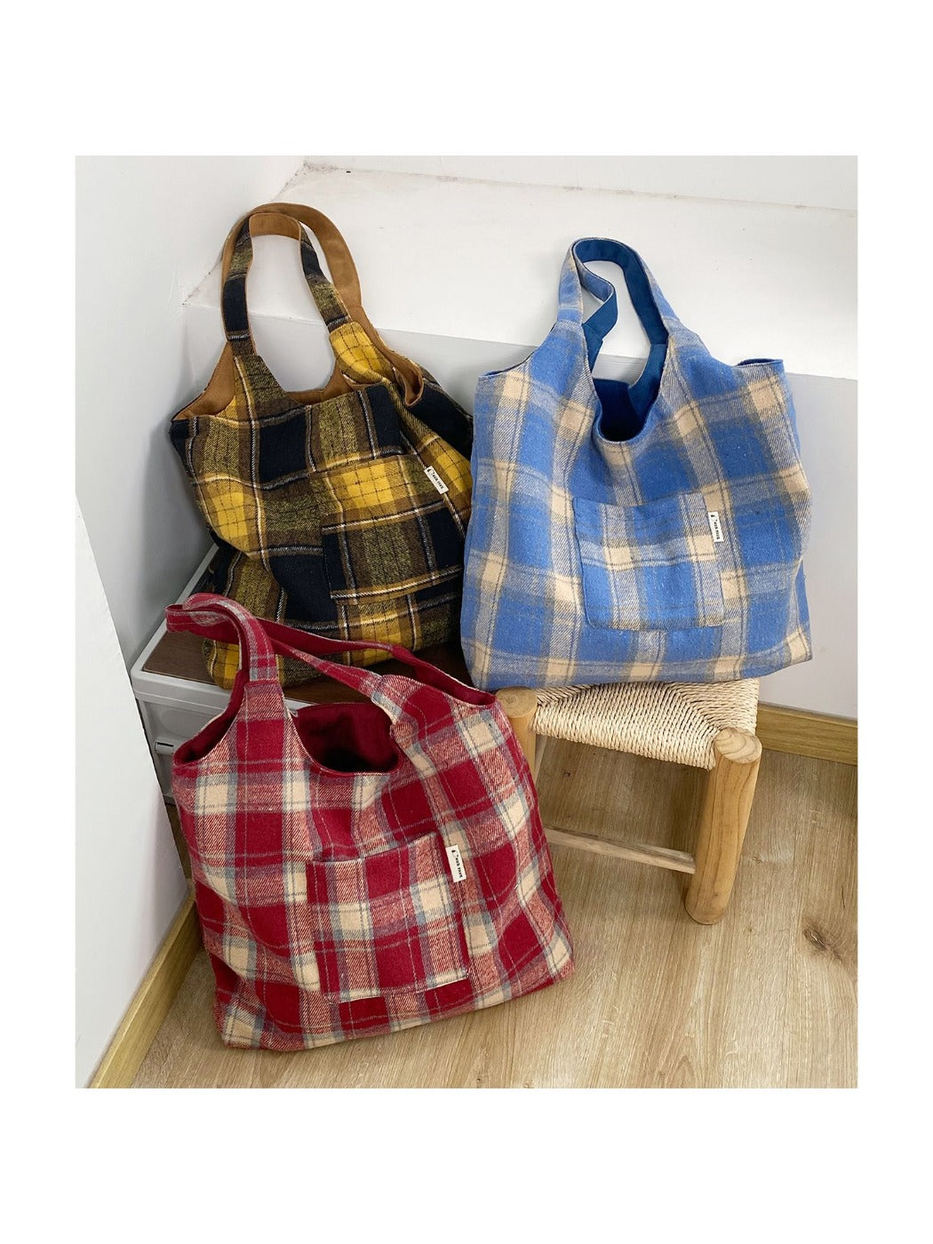 Cosbai – Reversible Plaid Tote Bag