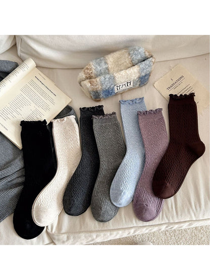Rufia - Cable Knit Ruffle Cuff Crew Socks