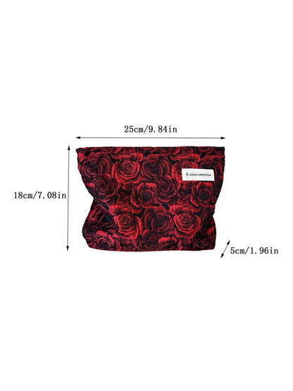 Cosbai - Rose Pattern Zipper Cosmetic Organizer Bag