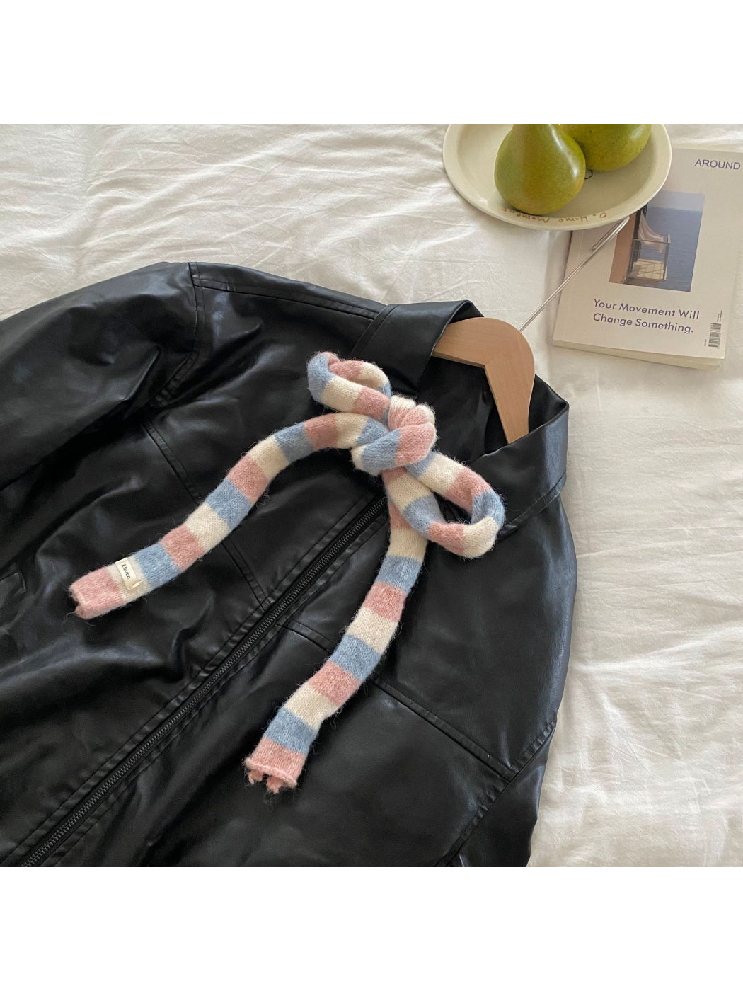 Scarvii - Multicolor Stripe Fuzzy Skinny Knit Scarf
