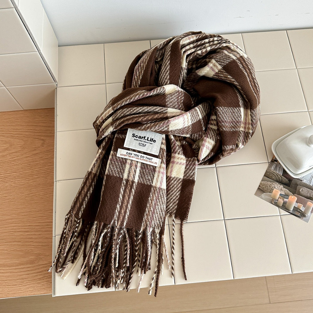 Scarvii - Cozy Vintage Check Tassel Scarf