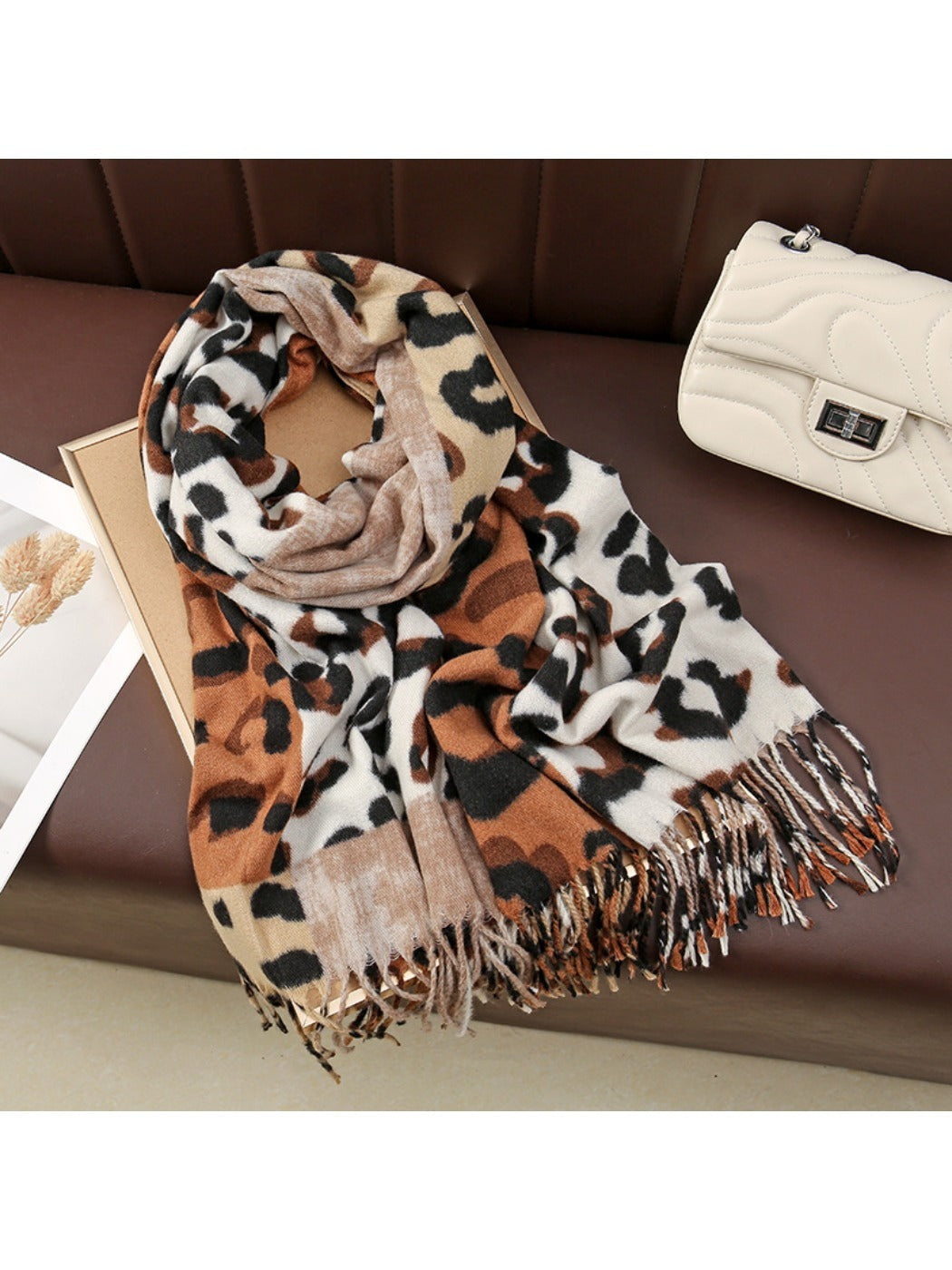 Scarvii - Leopard Patchwork Tassel Winter Scarf