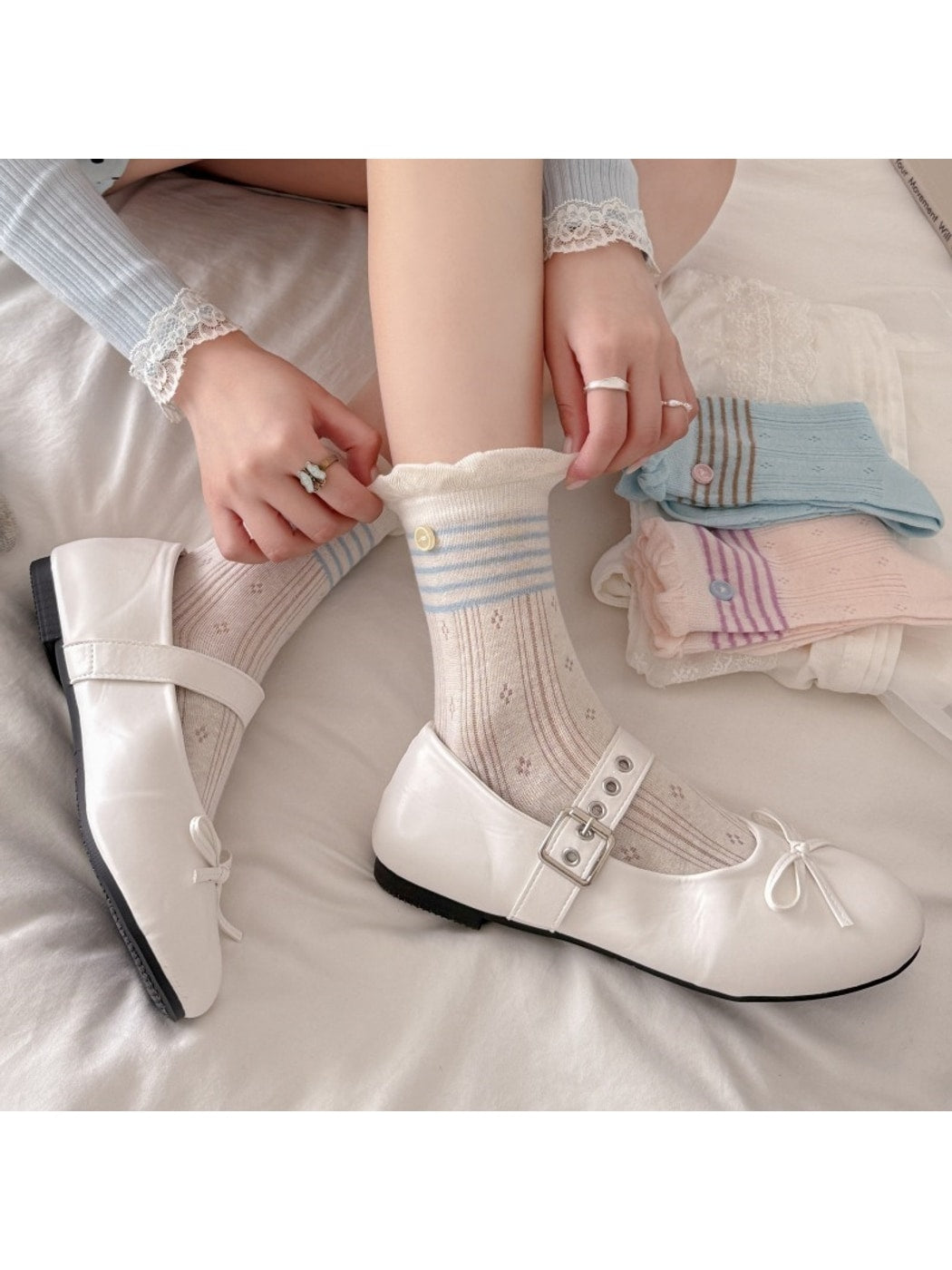 Rufia - Striped Button Detail Socks