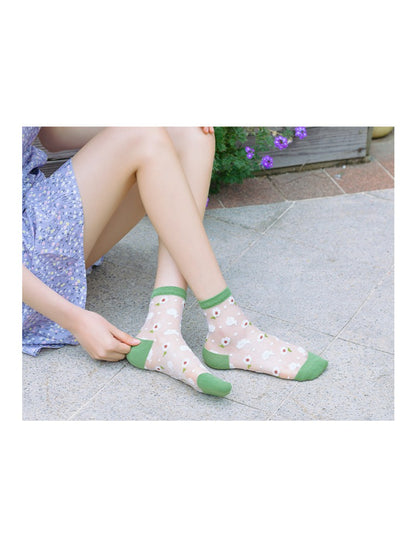 Rufia - Soft Floral Mesh Sheer Crew Socks