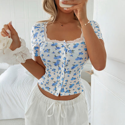 Crosa - Floral Lace Short-Sleeve Tee Sweater