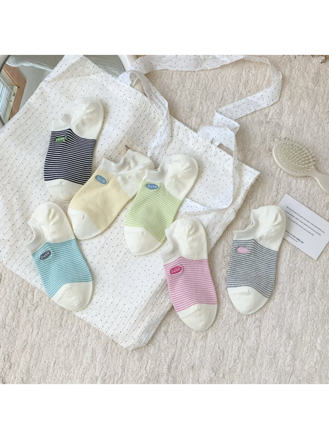 Rufia - Cute Patch Stripe No-Show Socks product image 3
