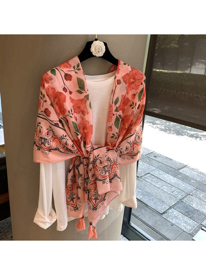 Scarvii - Floral Border Rectangular Shawl Scarf