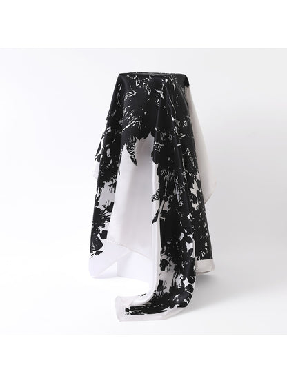 Scarvii - Elegant Black and White Print Square Scarf