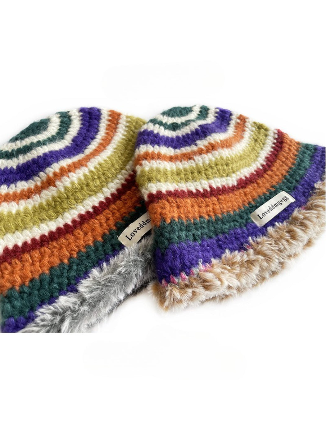 Haila - Retro Stripe Fuzzy Trim Winter Beanie