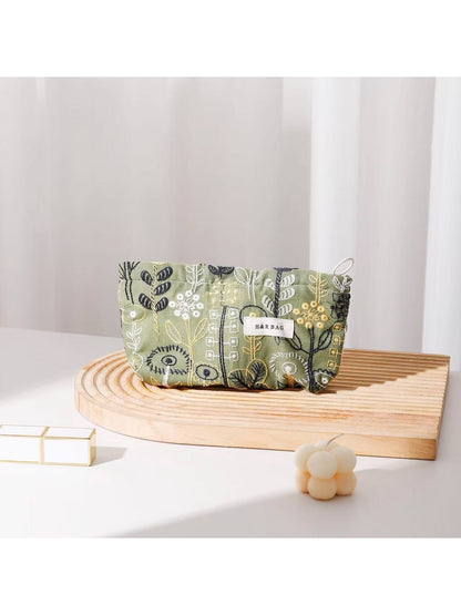 Cosbai - Floral Embroidered Zippered Makeup Bag
