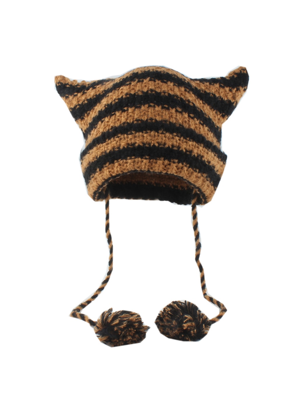 Haila - Striped Cat Ear Shape Knit Beanie