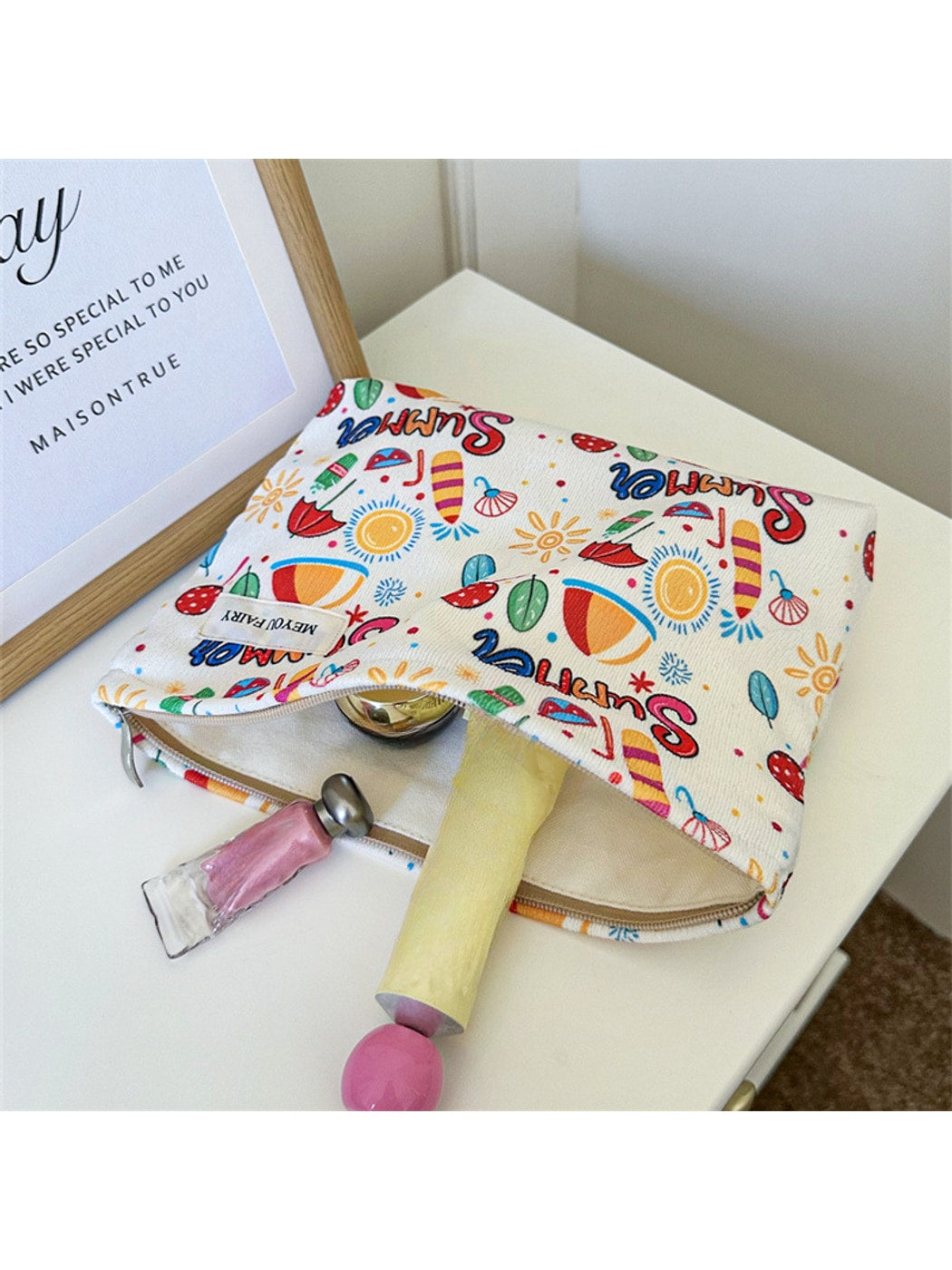 Cosbai - Summer Graffiti Print Cosmetic Organizer Bag