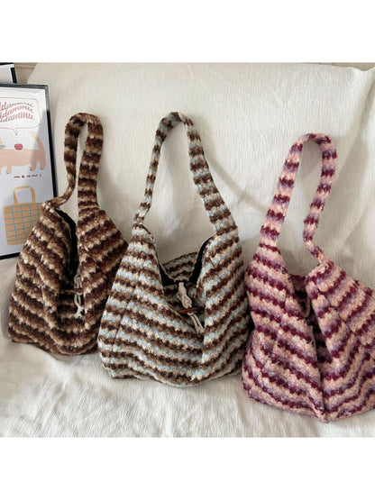 Cosbai - Soft Plaid Drawstring Shoulder Bag