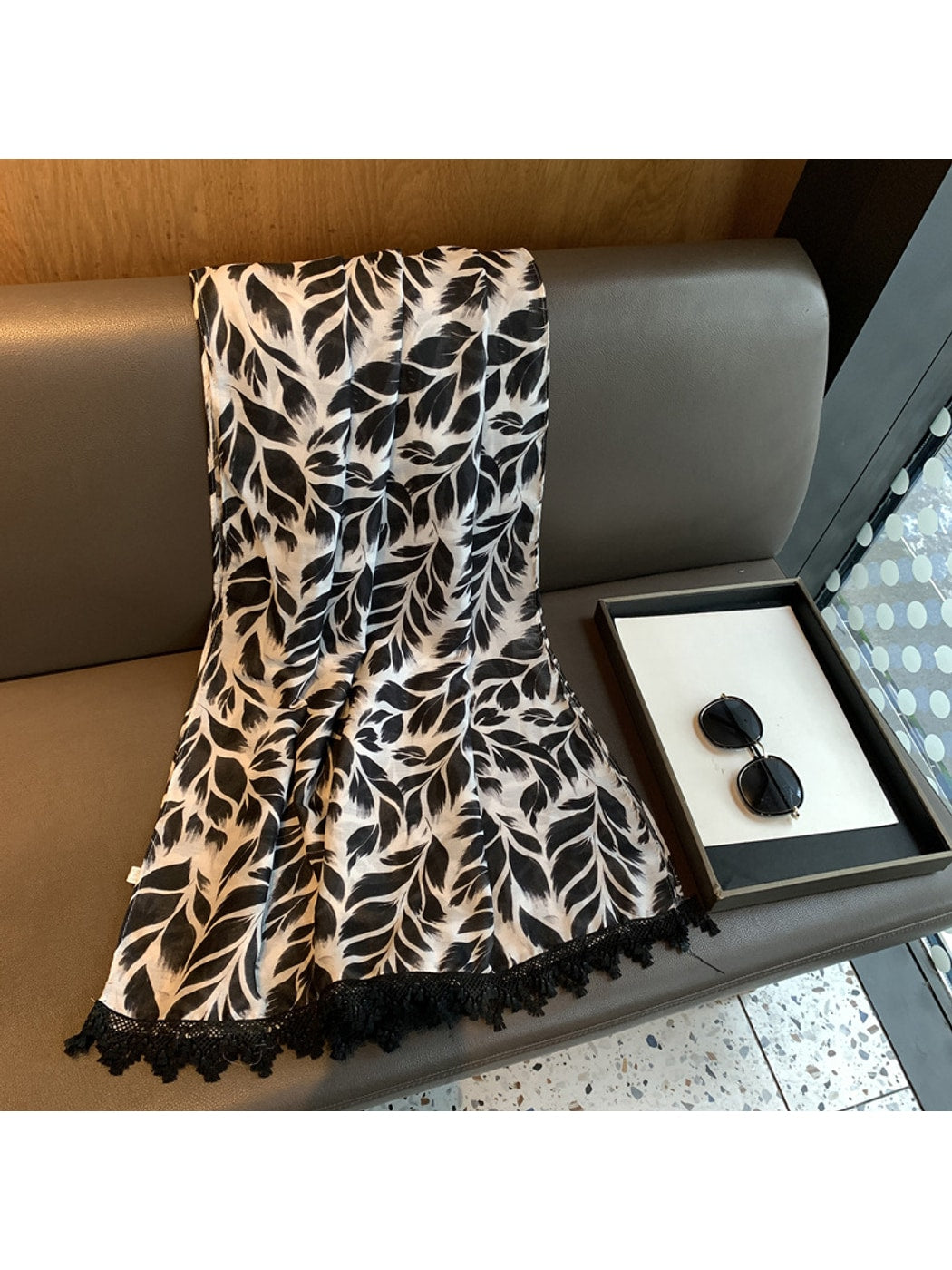 Scarvii - Black Feather Print Scarf Wrap