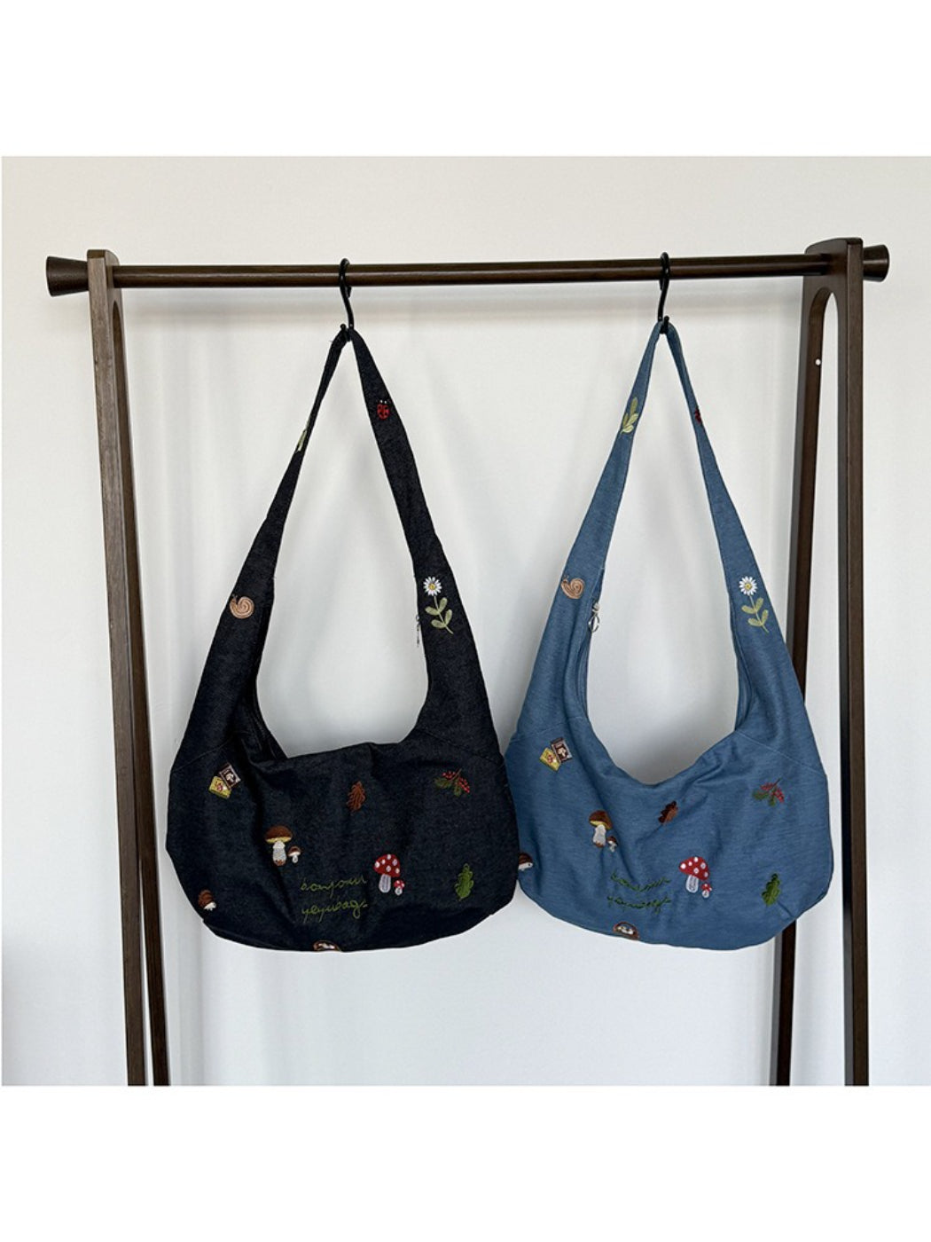 Cosbai Mushroom Stitch Shoulder Bag placed on wooden surface with lighting