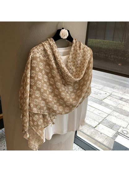 Scarvii - Printed Tassel Trim Shawl Scarf