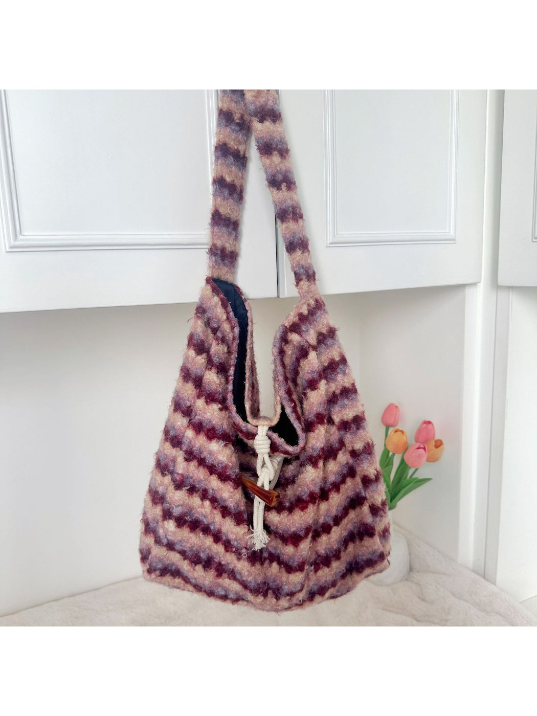 Cosbai - Soft Plaid Drawstring Shoulder Bag