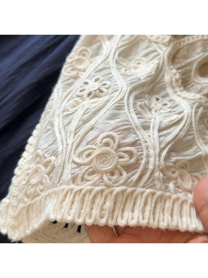 Crosa - V-Neck Butterfly Pattern Openwork Sleeveless Vest