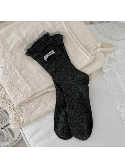 Rufia - Two-tone Ruffle Cuff Crew Socks
