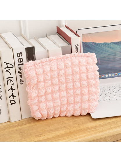 Cosbai - Puff-textured Solid Color and Stripes Zip Pouch