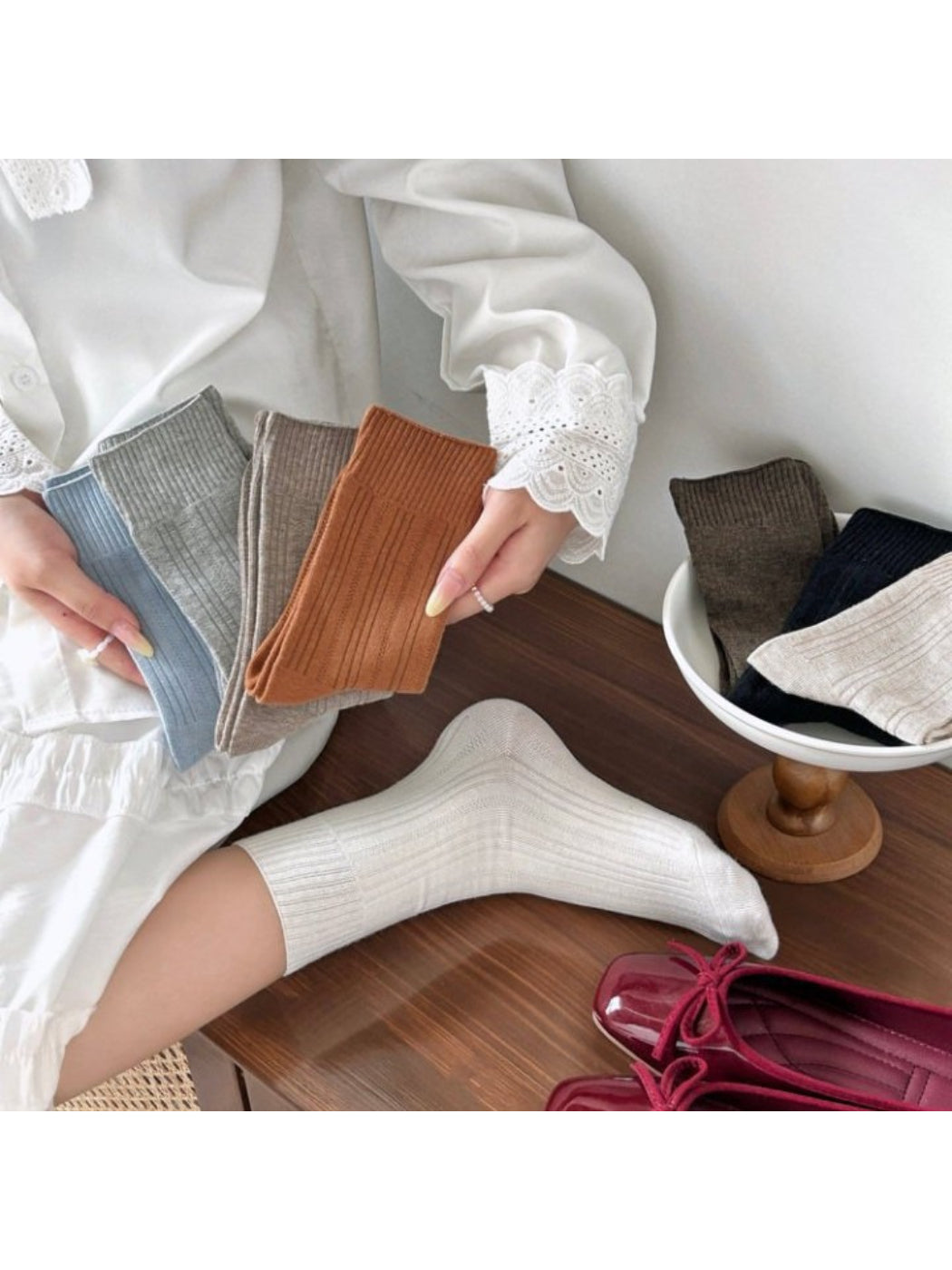 Rufia - Solid Ribbed Everyday Crew Socks