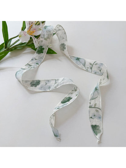 Scarvii - Chic Plant Print Ribbon Style Narrow Scarf