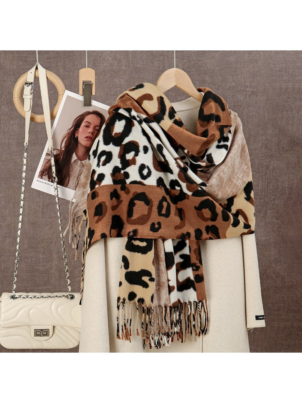 Scarvii - Leopard Patchwork Tassel Winter Scarf