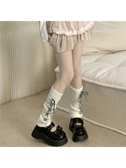 Cozyra - Tie Strap Jacquard Leg Warmers