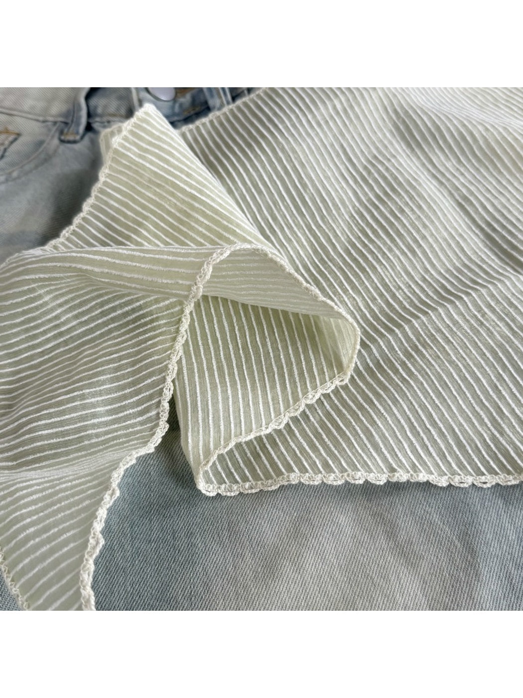 Scarvii - Colorblock Striped Scalloped Edge Triangle Scarf