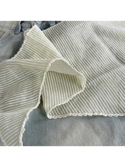 Scarvii - Colorblock Striped Scalloped Edge Triangle Scarf
