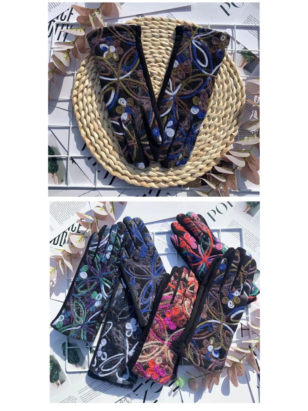 Gloving Boho Embroidered Warm Outdoor Gloves glove shape