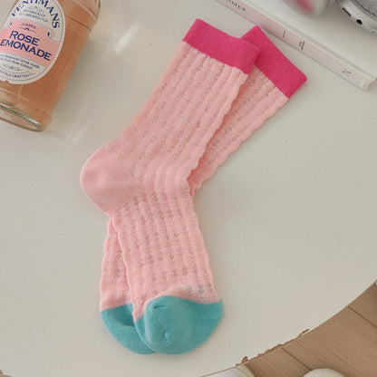 Rufia - Pastel Color-Blocked Mesh Socks