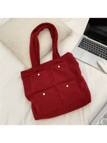 Cosbai - Soft Plush Tweed Handbag Tote Bag