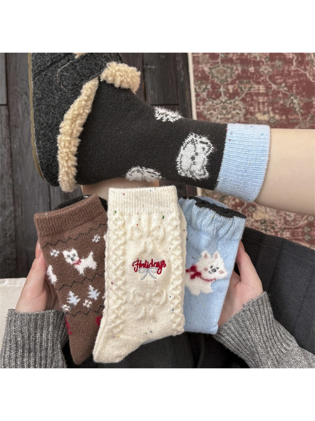 Rufia - Cute Bear & Stripe Knit Crew Socks product image 2
