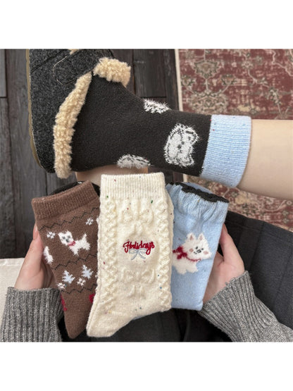 Rufia - Cute Bear & Stripe Knit Crew Socks product image 2