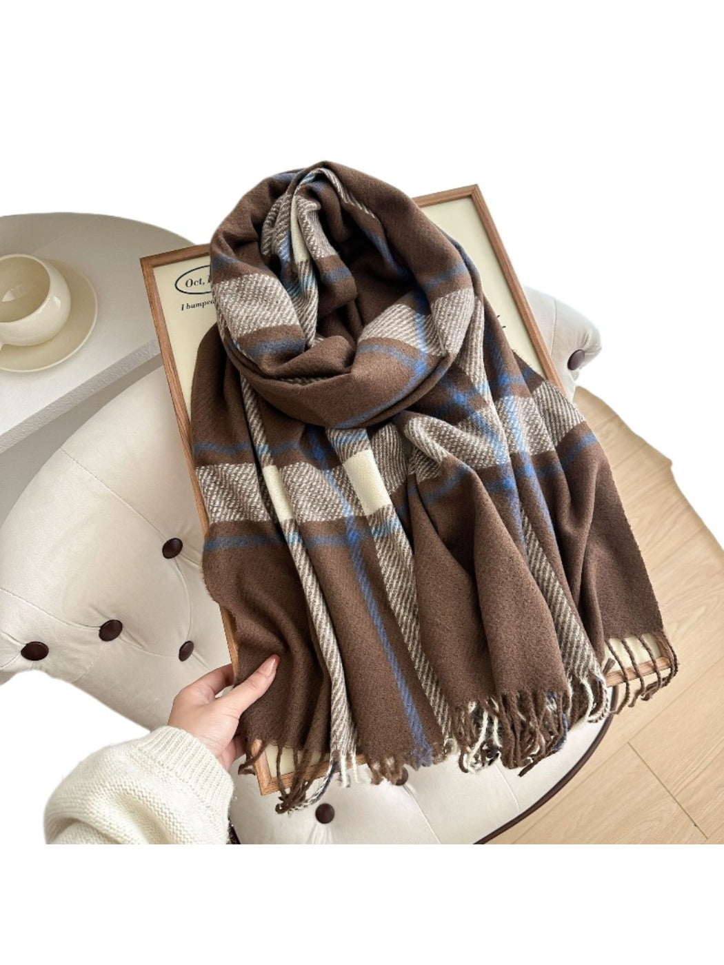 Scarvii - Cozy Plaid Tassel Scarf for Women