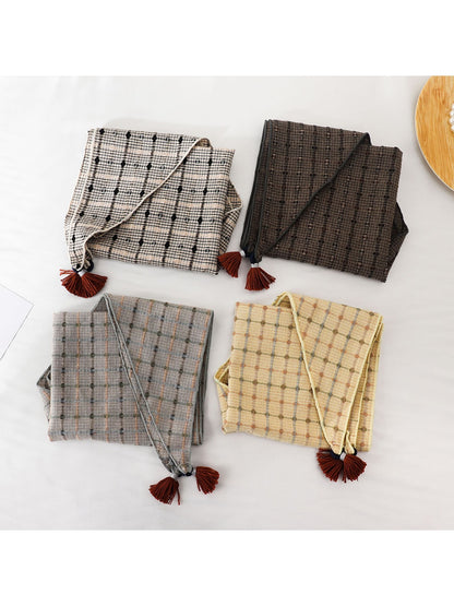 Scarvii - Plaid Fringe Retro Style Triangle Bandana