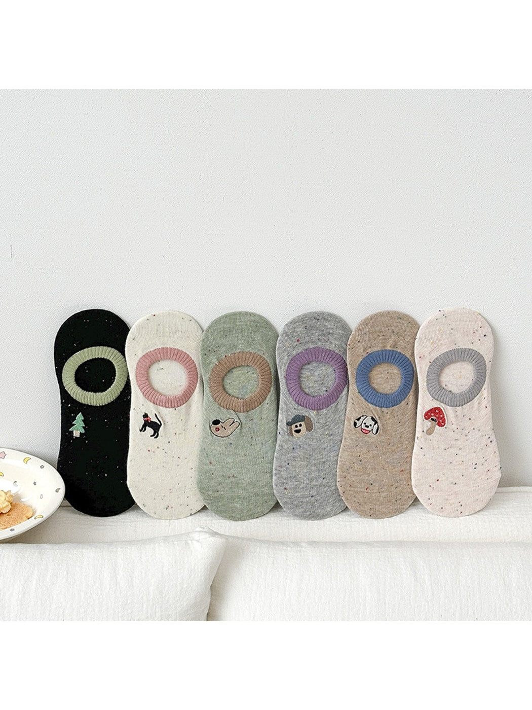 Rufia - Heathered Cartoon Embroidered No-show Socks