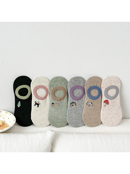Rufia - Heathered Cartoon Embroidered No-show Socks
