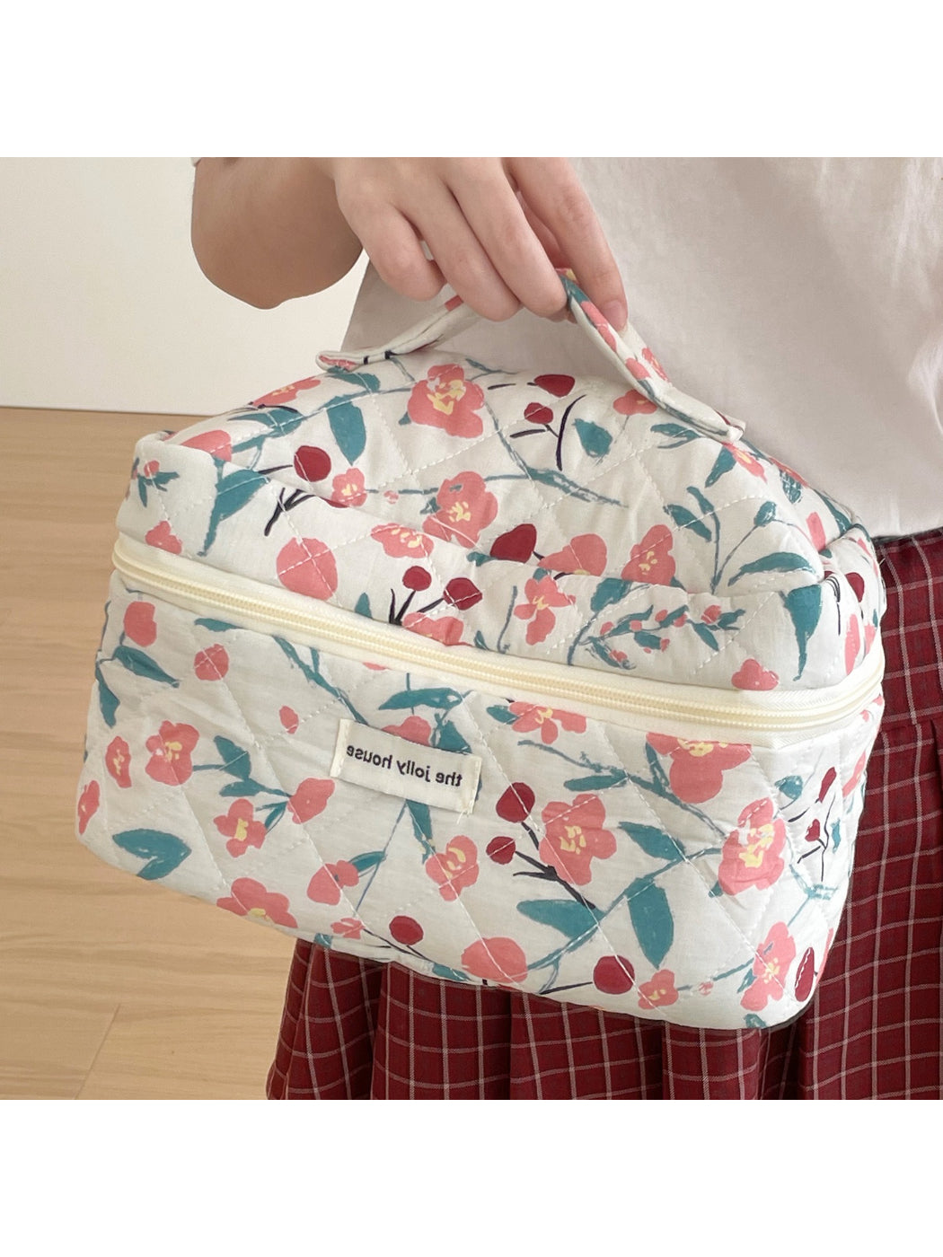Close-up of Cosbai Bloom Print Cosmetic Bag showing detailed floral design