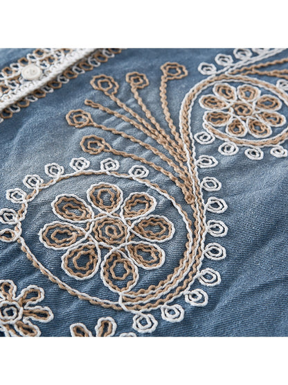 Crosa - Scalloped Hem Floral Pattern Embroidered Vest