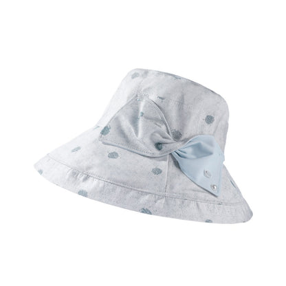 Top view of Haila polka dot bow brim hat showing circular brim shape