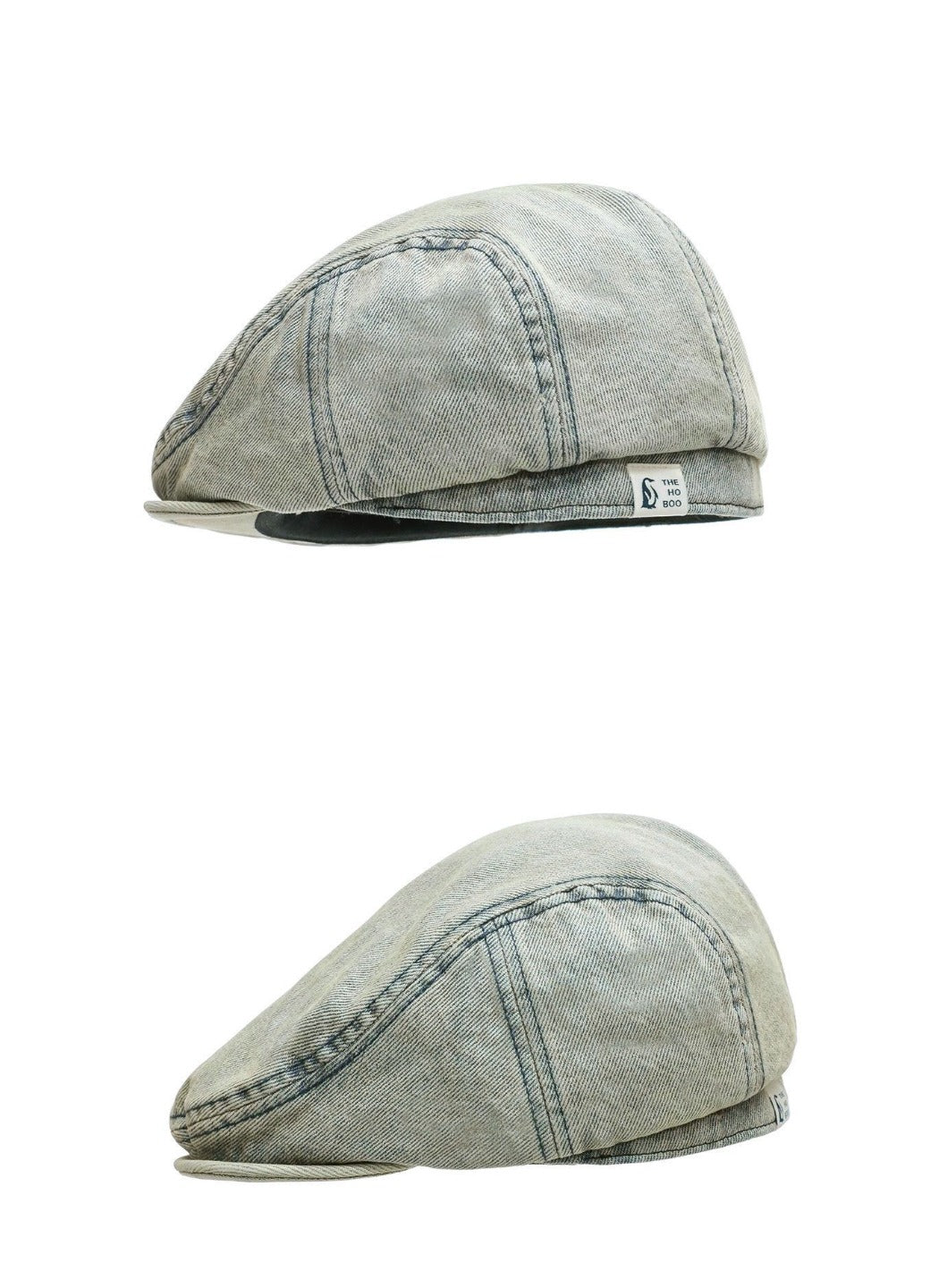 Haila – Vintage Washed Denim Tone Round‑Top Beret Hat