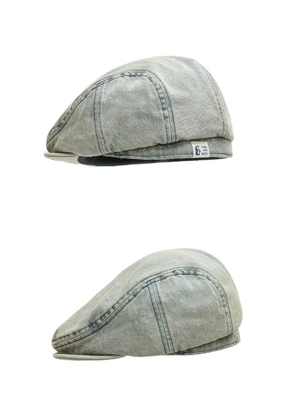 Haila – Vintage Washed Denim Tone Round‑Top Beret Hat