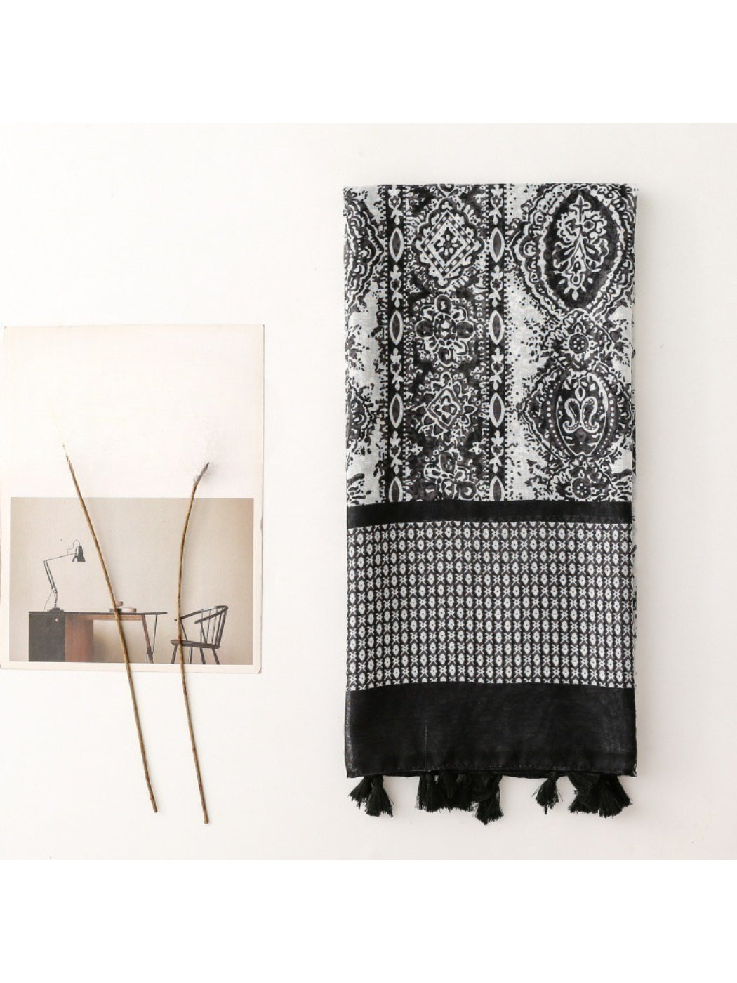 Scarvii - Contrast Panel Tassel Scarf