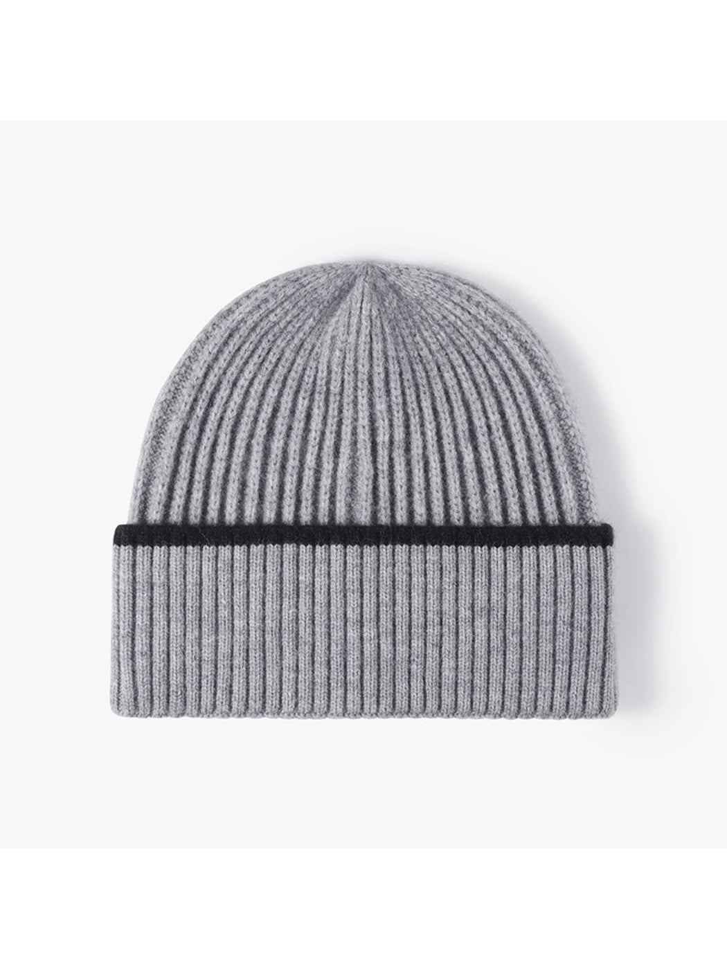 Haila - Fine Rib Contrast Stripe Cuffed Knit Beanie