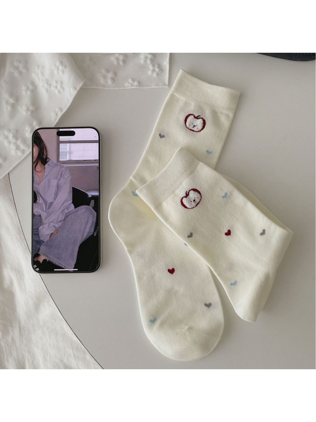 Rufia Dog Embroidered Mid Calf Socks color options