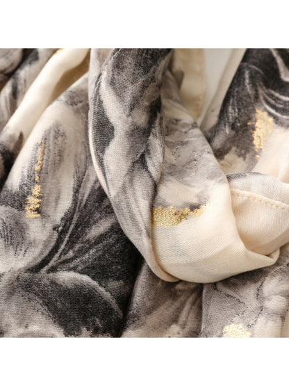 Scarvii - Gold Foil Scarf & Shawl with Lotus Pattern