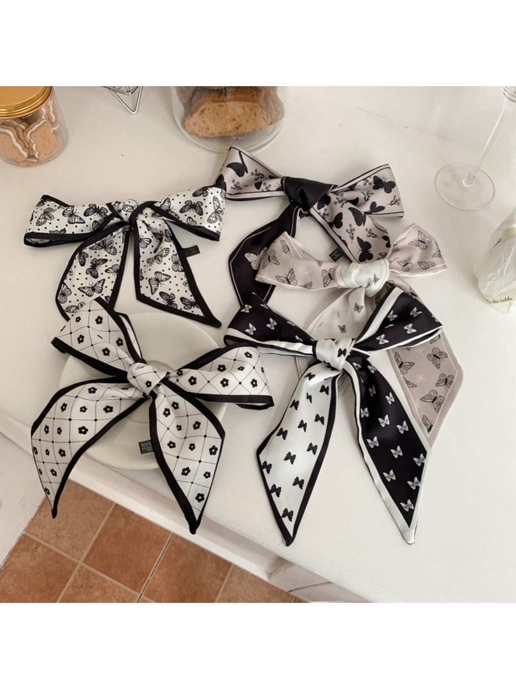 Scarvii Vintage Butterfly Motif Skinny Scarf