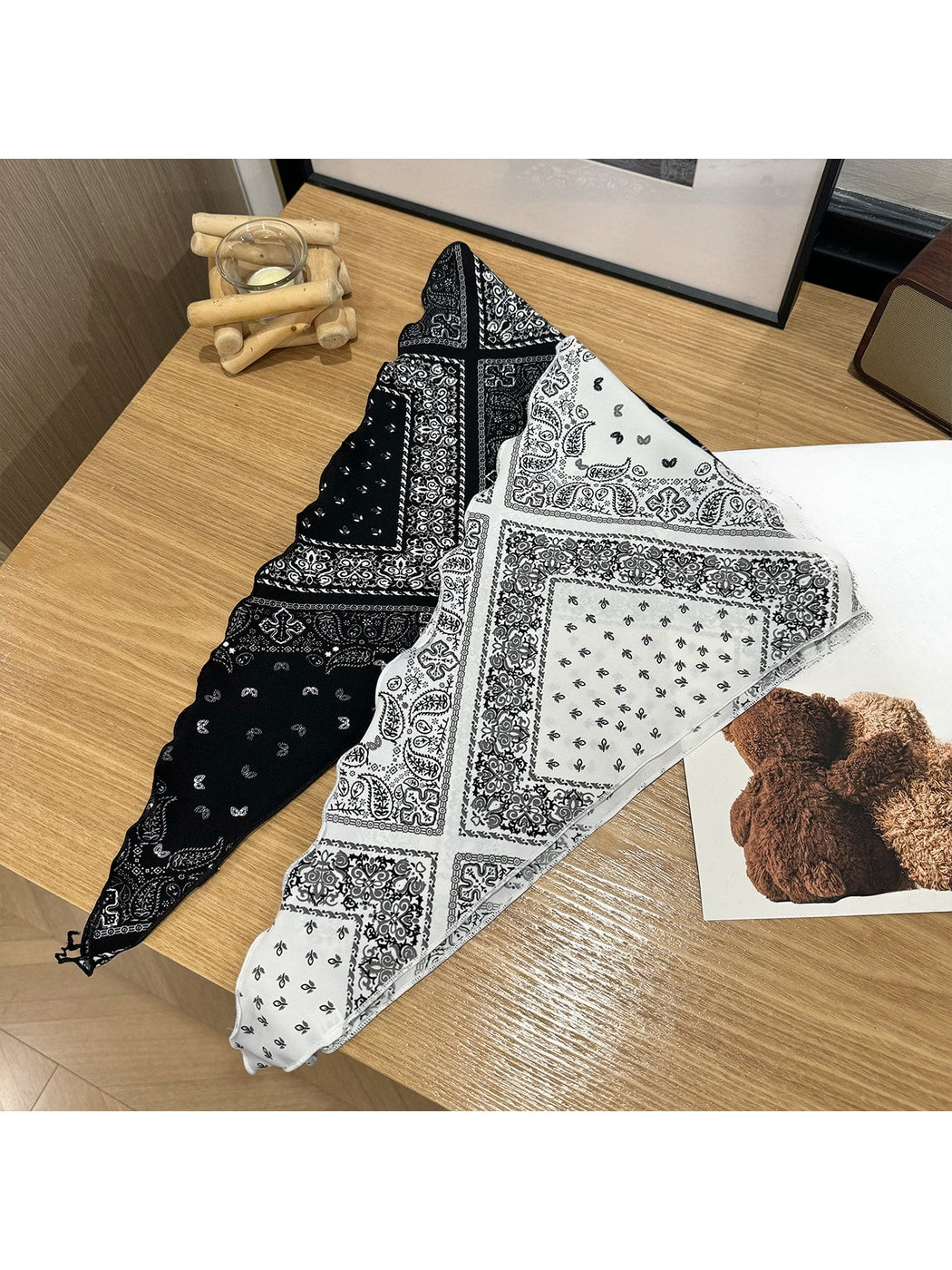 Scarvii - Black White Patchwork Style Diamond Shaped Scarf
